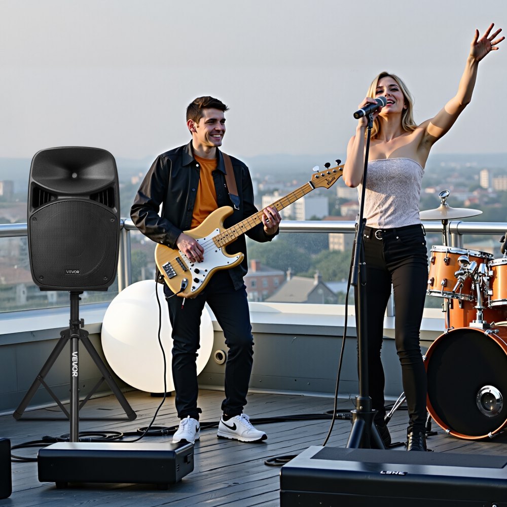 VEVOR Portable PA System, 2000W (PMPO) Powered, Sound System Set with 3 Channel Mixer, Dual Speakers, Wireless