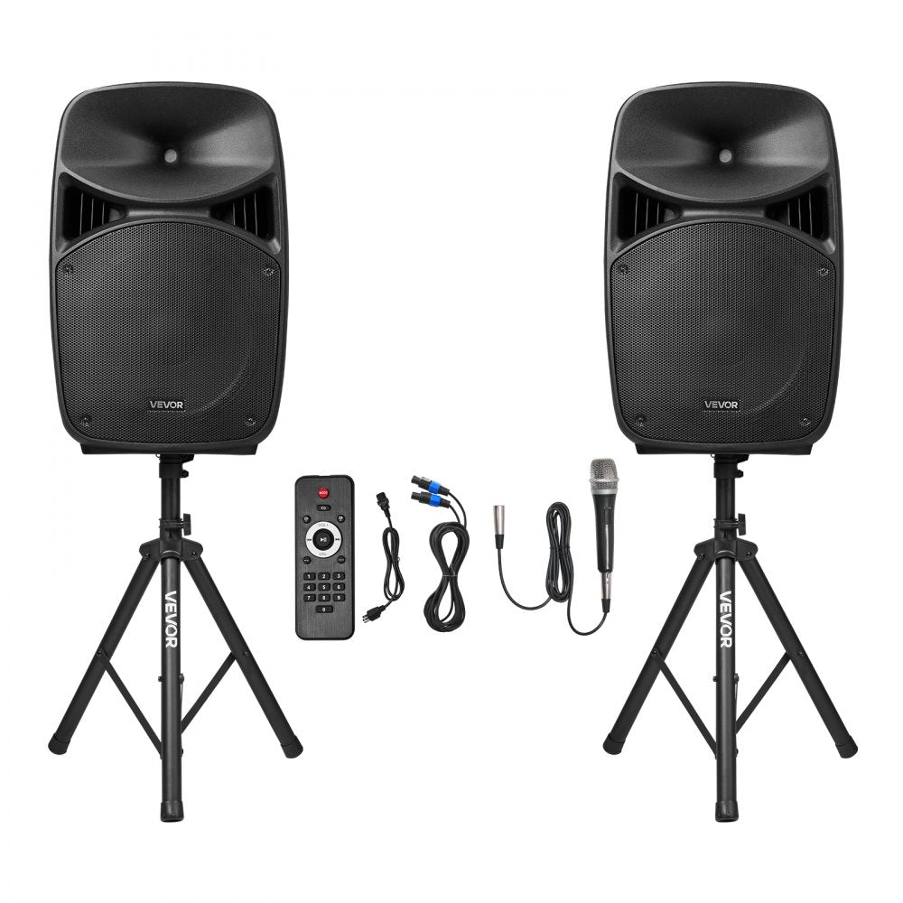 VEVOR Portable PA System, 2000W (PMPO) Powered, Sound System Set with 3 Channel Mixer, Dual Speakers, Wireless