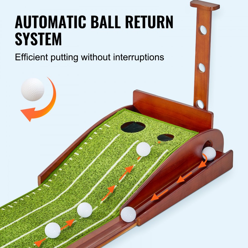 VEVOR Golf Putting Mat, 2 Hole Indoor Golf Putting Green, Wrinkle-Free Golf Training Aid, Mini Golf Set with Auto-Ball