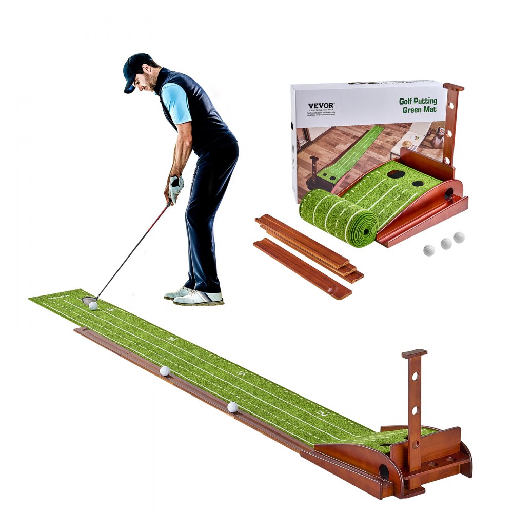 VEVOR Golf Putting Mat, 2 Hole Indoor Golf Putting Green, Wrinkle-Free Golf Training Aid, Mini Golf Set with Auto-Ball