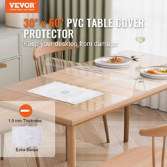 VEVOR Plastic Table Cover, 30 x 60 Inch 1.5 mm Thick Clear Table Protector, Rectangle PVC Desk Mat, Waterproof & Easy