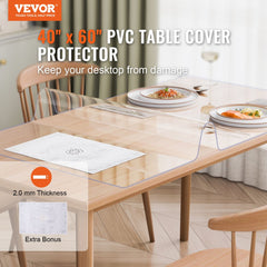 VEVOR Plastic Table Cover, 40 x 60 Inch 2.0 mm Thick Clear Table Protector, Rectangle PVC Desk Mat, Waterproof & Easy