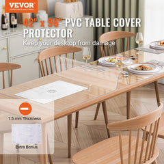 VEVOR Plastic Table Cover, 42 x 96 Inch 1.5 mm Thick Clear Table Protector, Rectangle PVC Desk Mat, Waterproof & Easy
