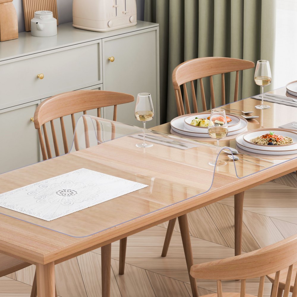 VEVOR Plastic Table Cover, 42 x 96 Inch 1.5 mm Thick Clear Table Protector, Rectangle PVC Desk Mat, Waterproof & Easy