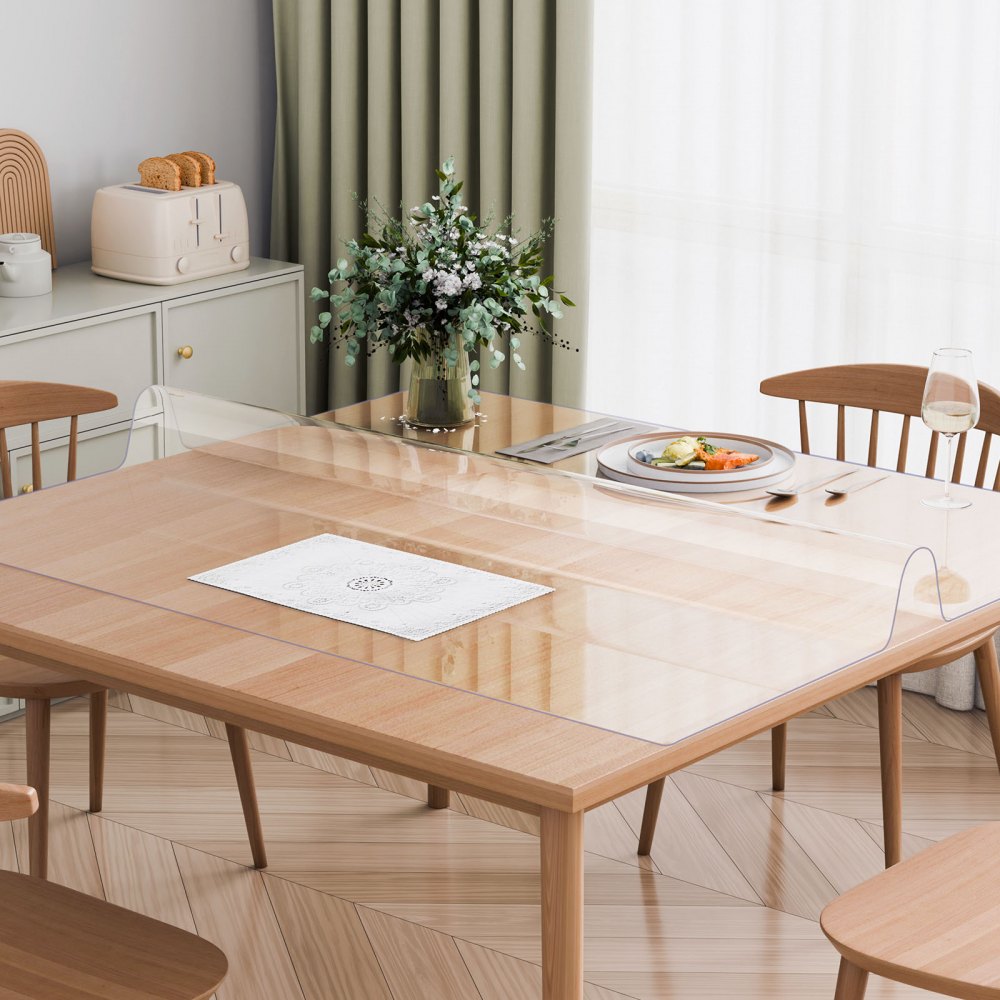 VEVOR Plastic Table Cover, 54 x 54 Inch 2.0 mm Thick Clear Table Protector, Square PVC Desk Mat, Waterproof & Easy