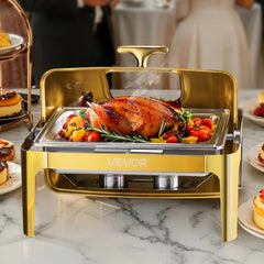 VEVOR Roll Top Chafing Dish Buffet Complete Set, 9Qt Stainless Steel Chafer with Full Size Pan, Rectangle Catering