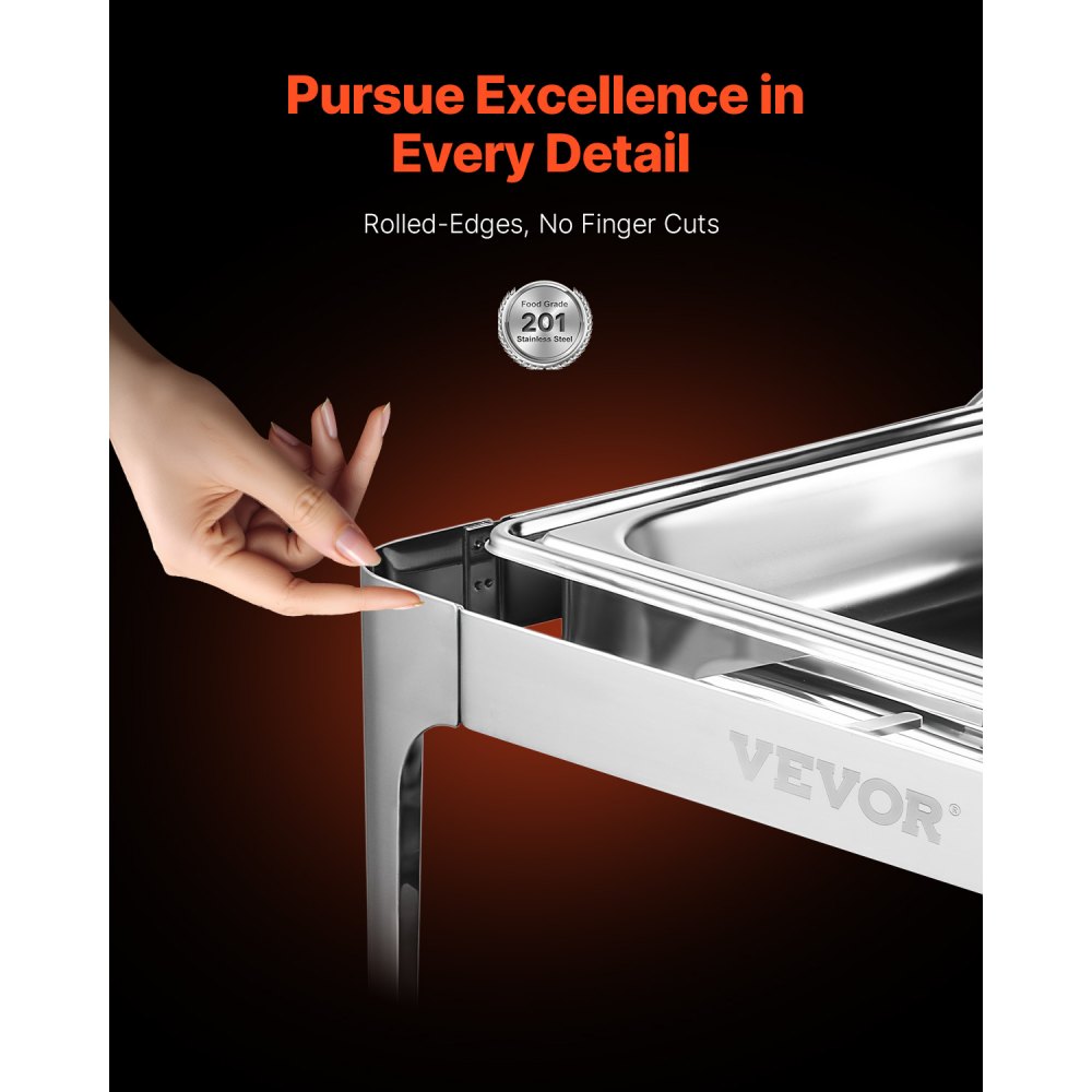 VEVOR Roll Top Chafing Dish Buffet Complete Set, 9Qt Stainless Steel Chafer with Full Size Pan, Rectangle Catering