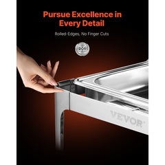 VEVOR Roll Top Chafing Dish Buffet Complete Set, 9Qt Stainless Steel Chafer with Full Size Pan, Rectangle Catering