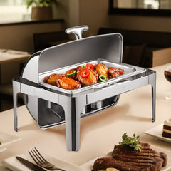 VEVOR Roll Top Chafing Dish Buffet Complete Set, 9Qt Stainless Steel Chafer with Full Size Pan, Rectangle Catering