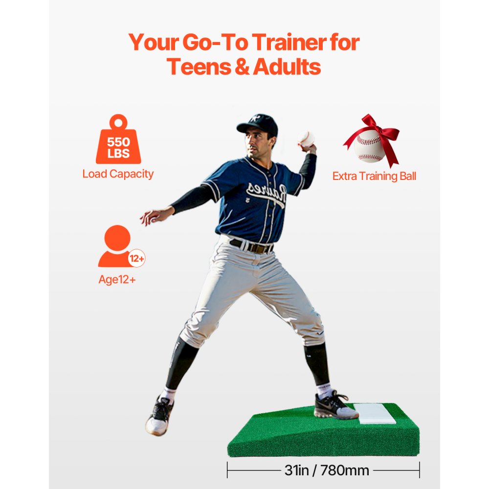 VEVOR Pitching Mound, Portable Baseball Pitcher's Mound, 31 in Indoor Outdoor Pitching Practice and Training Equipment