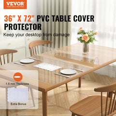 VEVOR Clear Table Cover Protector, 36" x 72" Rectangle Table Cover, 1.5 mm Thick PVC Plastic Tablecloth, Waterproof