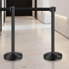 VEVOR Stanchion Post, 8 Pcs Stanchions with Retractable Belts, Carbon Steel Black Stanchions Queue with Sand Injection