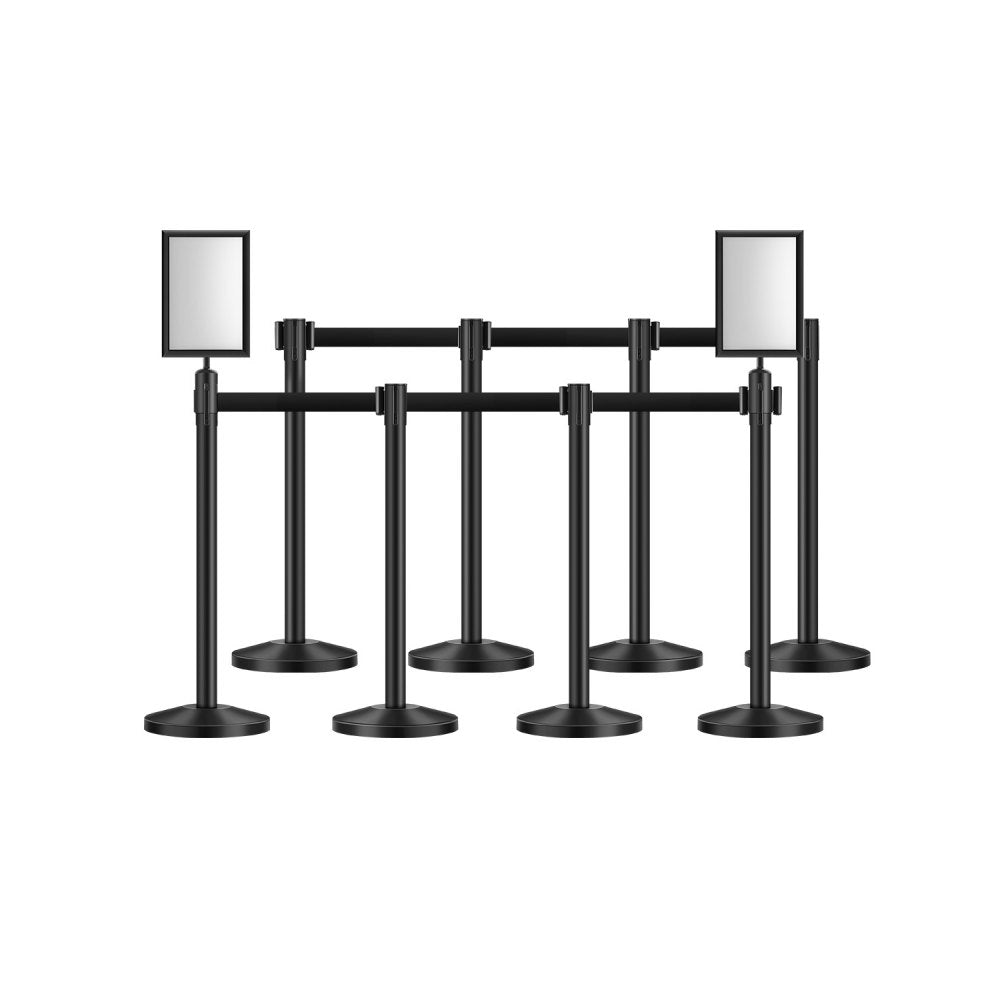 VEVOR Stanchion Post, 8 Pcs Stanchions with Retractable Belts, Carbon Steel Black Stanchions Queue with Sand Injection