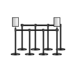 VEVOR Stanchion Post, 8 Pcs Stanchions with Retractable Belts, Carbon Steel Black Stanchions Queue with Sand Injection