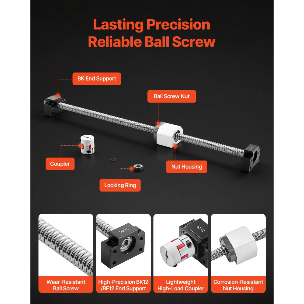 VEVOR Linear Rail Guide Kit, HGR20, 2PCS 600 mm (23.62 inch) Linear Rails and 1PCS Ball Screw, 4PCS Slide Blocks, with
