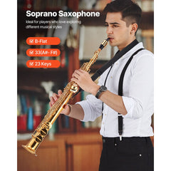 VEVOR Straight Soprano Saxophone, B Flat, Brass Saxophone Beginner Kit with Carrying Case, Mouthpiece, Cleaning Cloth