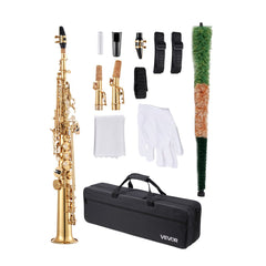 VEVOR Straight Soprano Saxophone, B Flat, Brass Saxophone Beginner Kit with Carrying Case, Mouthpiece, Cleaning Cloth