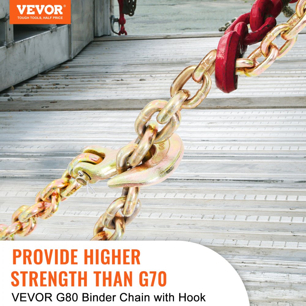 VEVOR Transport Binder Chain, 4900 lbs Working Load Limit, 5/16'' x 20' G80 Tow Chain Tie Down with Grab Hooks, DOT
