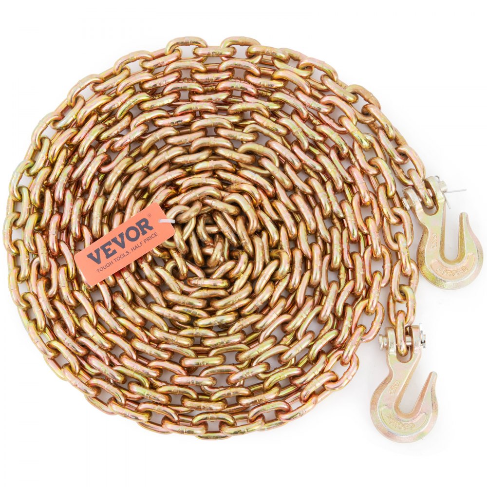 VEVOR Transport Binder Chain, 4900 lbs Working Load Limit, 5/16'' x 20' G80 Tow Chain Tie Down with Grab Hooks, DOT