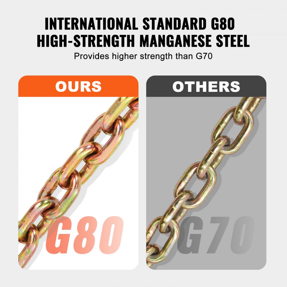 VEVOR G80 Transport Binder Chain, 5/16" x 14.2' Tow Chain with Clevis Grab Hooks, 4900 lbs Safe Working Load, Heavy