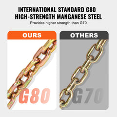 VEVOR G80 Transport Binder Chain, 5/16" x 14.2' Tow Chain with Clevis Grab Hooks, 4900 lbs Safe Working Load, Heavy