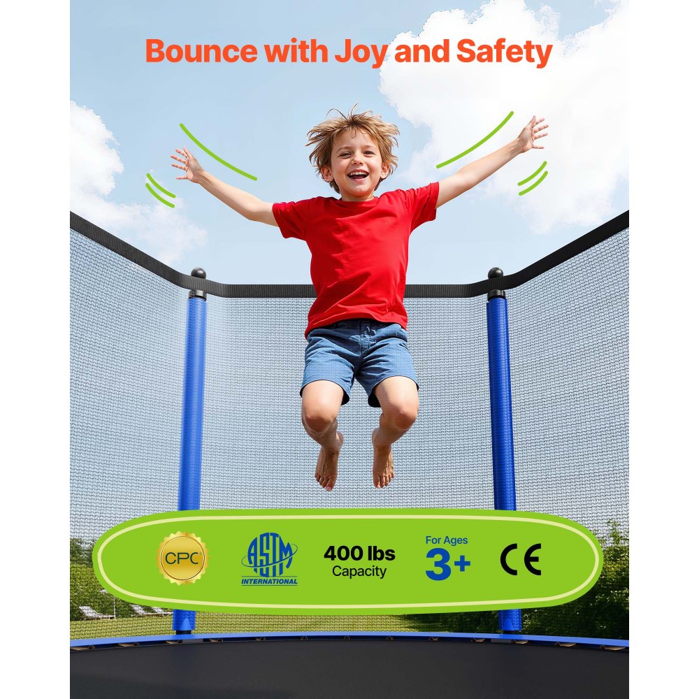 VEVOR Outdoor Trampoline, 12FT Round Recreational Trampoline with Enclosure Net, ASTM Approved, Heavy Duty Trampolines