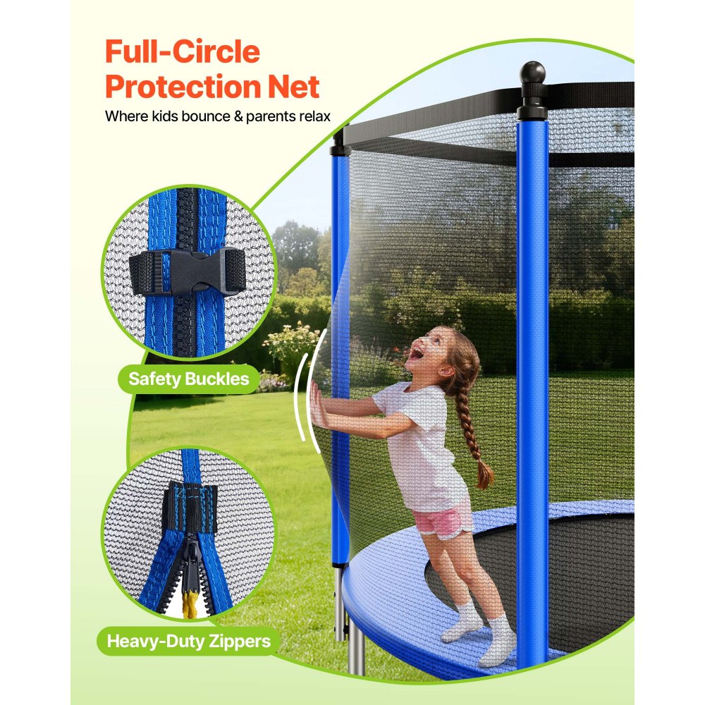 VEVOR Outdoor Trampoline, 12FT Round Recreational Trampoline with Enclosure Net, ASTM Approved, Heavy Duty Trampolines
