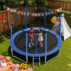 VEVOR Outdoor Trampoline, 12FT Round Recreational Trampoline with Enclosure Net, ASTM Approved, Heavy Duty Trampolines