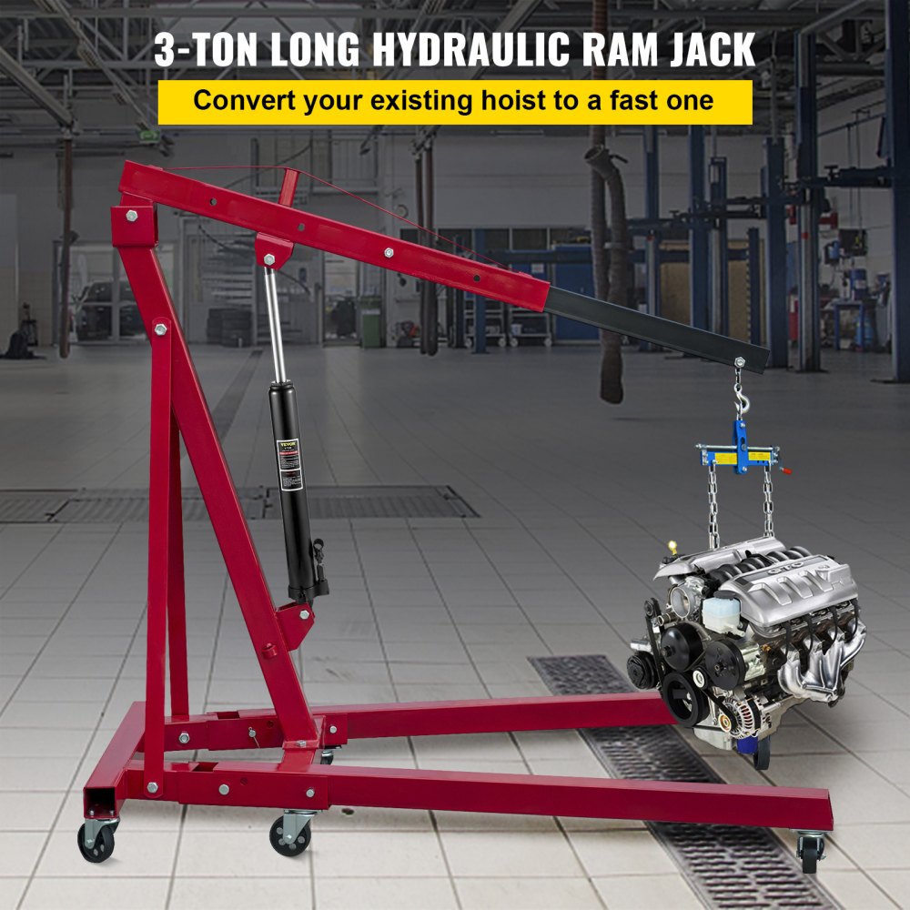 VEVOR Hydraulic Long Ram Jack, 3 Tons/6600 lbs Capacity, with Single Piston Pump and Clevis Base, Manual Cherry Picker