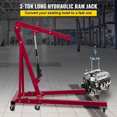 VEVOR Hydraulic Long Ram Jack, 3 Tons/6600 lbs Capacity, with Single Piston Pump and Clevis Base, Manual Cherry Picker