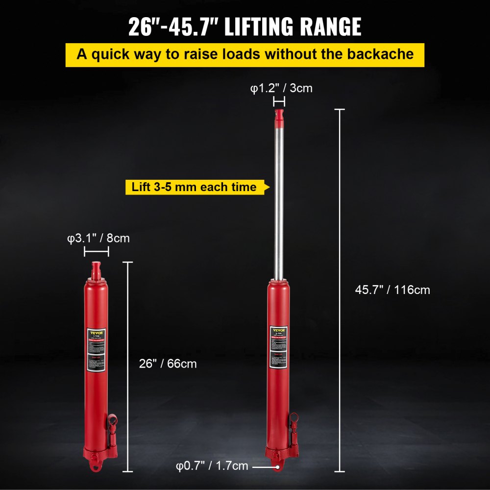 VEVOR Hydraulic Long Ram Jack, 3 Tons/6600 lbs Capacity, with Single Piston Pump and Clevis Base, Manual Cherry Picker
