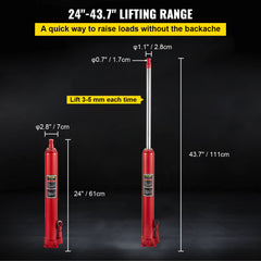 VEVOR Hydraulic Long Ram Jack, 4 Tons/8818 lbs Capacity, with Single Piston Pump and Flat Base, Manual Cherry Picker
