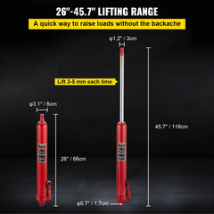 VEVOR Hydraulic Long Ram Jack, 8 Tons/17363 lbs Capacity, with Single Piston Pump and Clevis Base, Manual Cherry Picker