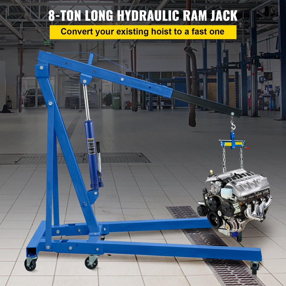 VEVOR Hydraulic Long Ram Jack, 8 Tons/17363 lbs Capacity, with Single Piston Pump and Clevis Base, Manual Cherry Picker