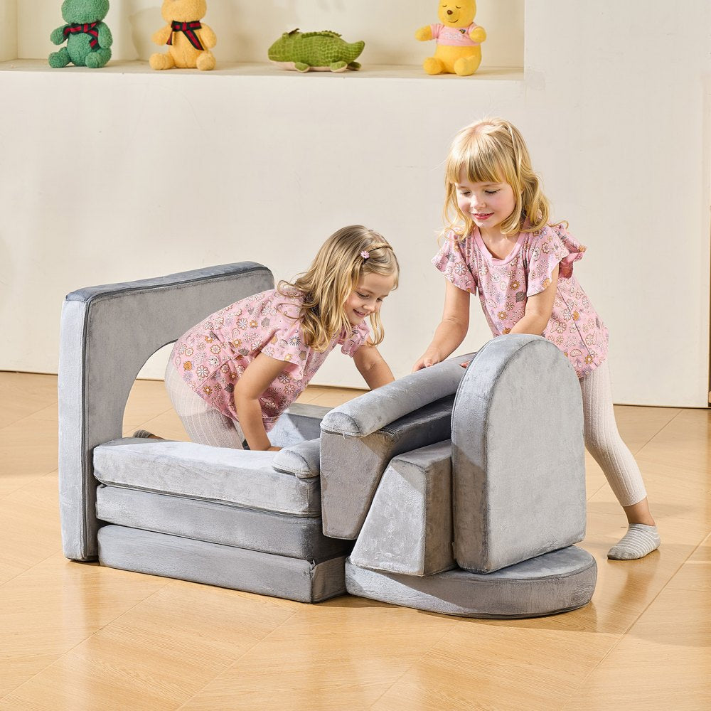 VEVOR Modular Kids Play Couch, Sectional Toddler Sofa with Armrests, 28D Sponge & Short Pile, Convertible Kids Modular