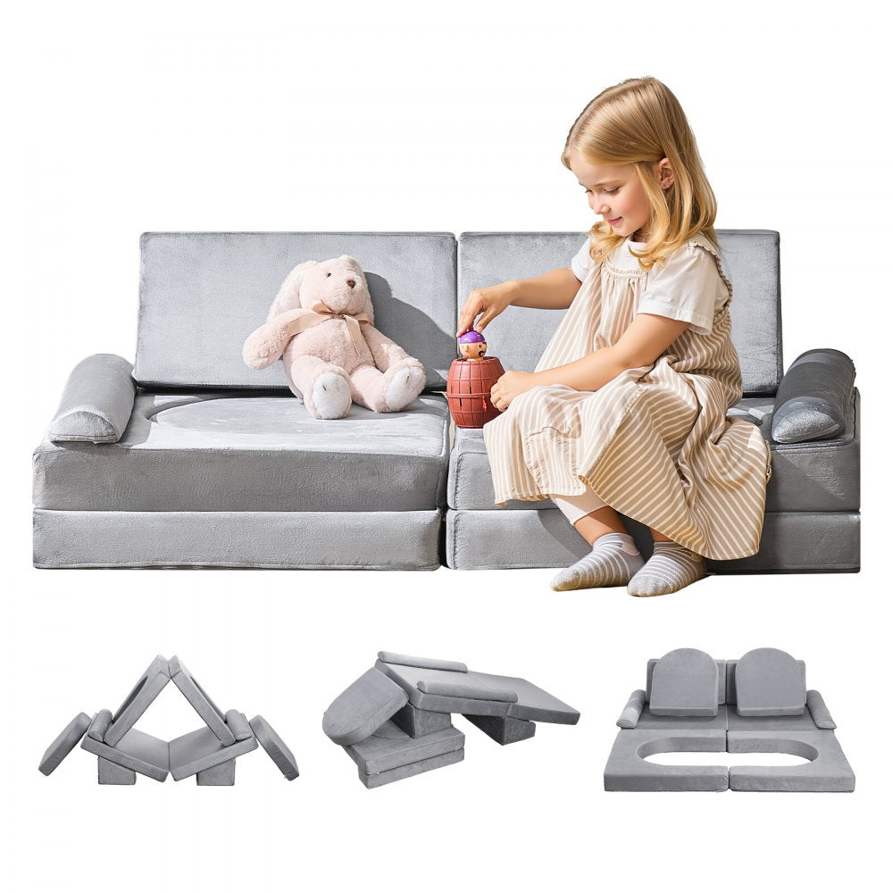 VEVOR Modular Kids Play Couch, Sectional Toddler Sofa with Armrests, 28D Sponge & Short Pile, Convertible Kids Modular