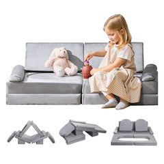 VEVOR Modular Kids Play Couch, Sectional Toddler Sofa with Armrests, 28D Sponge & Short Pile, Convertible Kids Modular