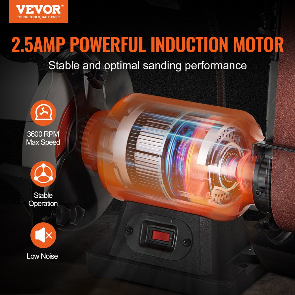 VEVOR 8 Inch Bench Grinder with 2 x28 Inch Belt Sander Combo, Bench Grinder Sander with 2.5A Induction Motor for
