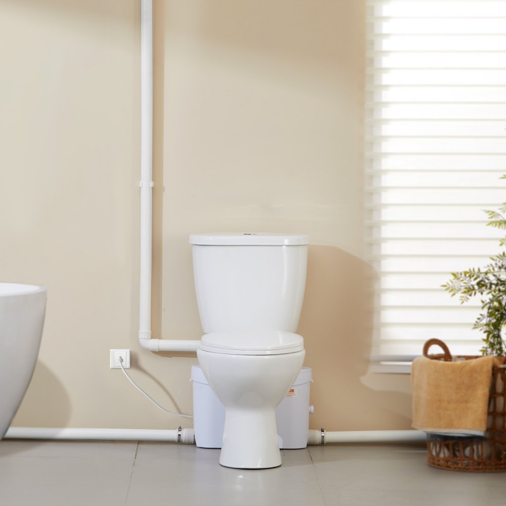 VEVOR Macerating Toilet System with Powerful 700W Macerator Pump, Rear Discharge and Upflush Toilet For Basement, Dual