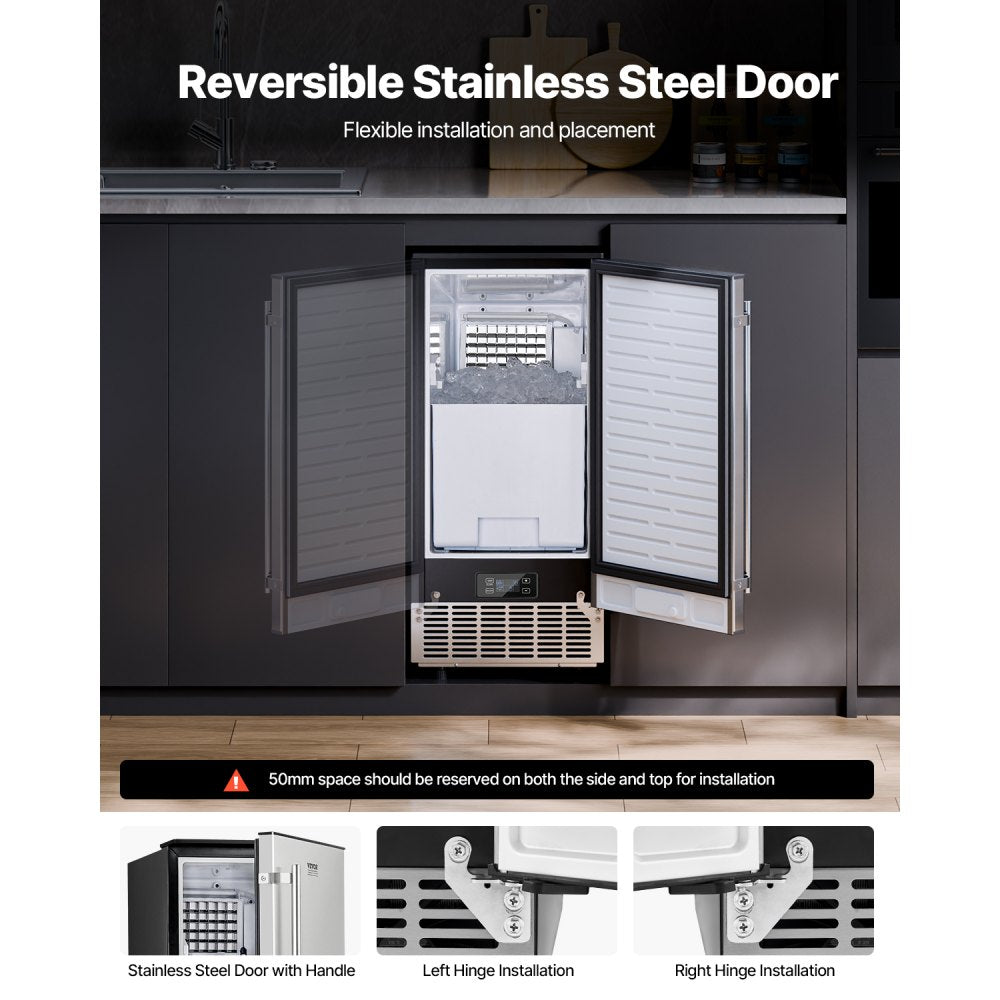 VEVOR Undercounter Built-in Ice Maker, 80 Lbs/Day Under Counter Ice Maker Machine with Reversible Door Stainless Steel