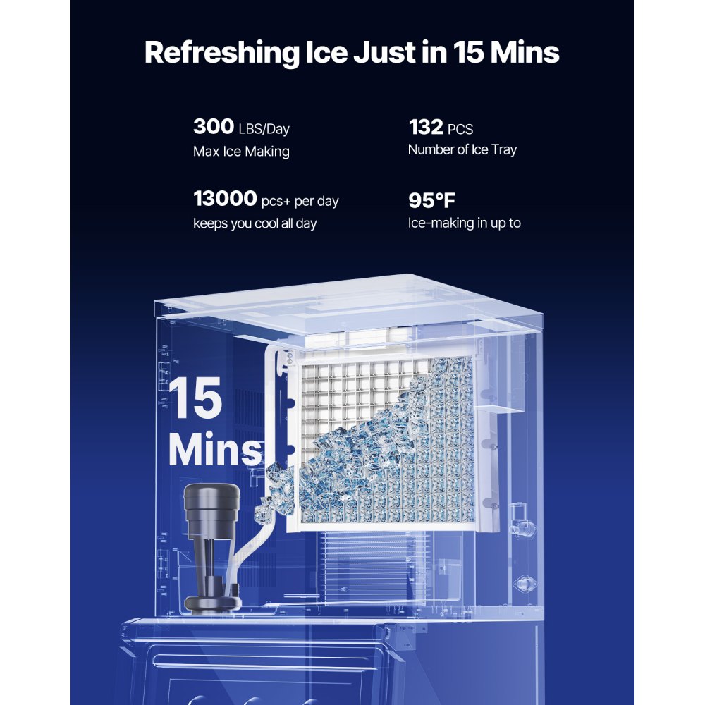 VEVOR Commercial Ice Maker Machine, 300LBS/24H Ice-Making Machine with 300LBS Stainless Steel Storage Bin, Auto