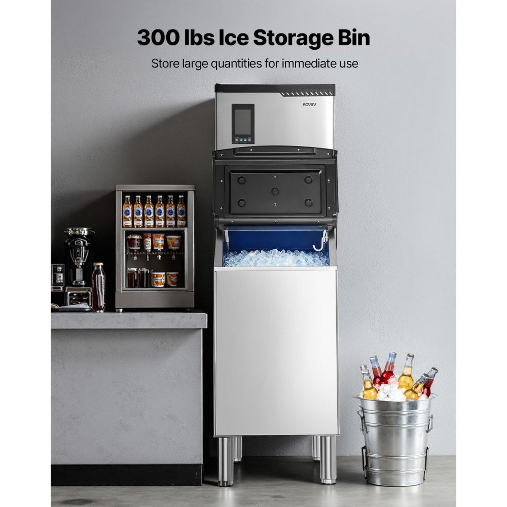 VEVOR Commercial Ice Maker Machine, 300LBS/24H Ice-Making Machine with 300LBS Stainless Steel Storage Bin, Auto