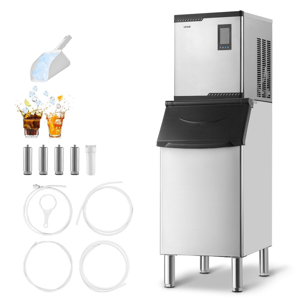 VEVOR Commercial Ice Maker Machine, 300LBS/24H Ice-Making Machine with 300LBS Stainless Steel Storage Bin, Auto