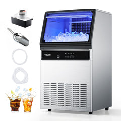 VEVOR Commercial Ice Maker Machine with Pump, 130Lbs/24H with 33Lbs Storage, 45 Cubes per Cycle, Freestanding & Under