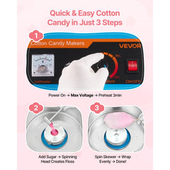VEVOR Electric Cotton Candy Machine, 1000W Commercial Floss Maker With Cover, Commercial Cotton Candy Machine