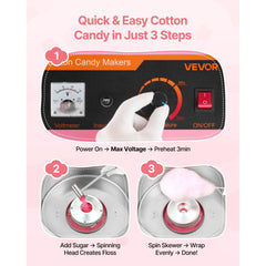 VEVOR Electric Cotton Candy Machine, 1000W Electric Floss Maker With Cover, Commercial Cotton Candy Machine w/Stainless