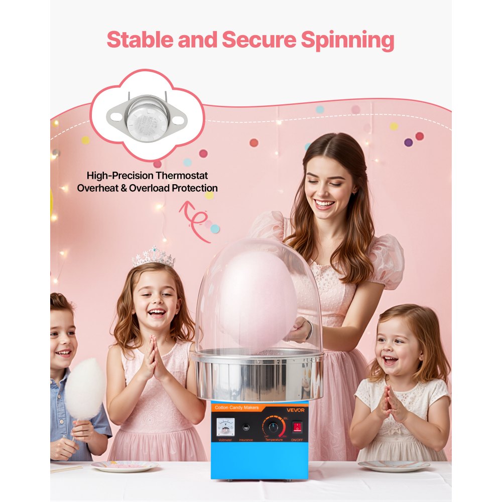 VEVOR Electric Cotton Candy Machine, 1000W Electric Floss Maker With Cover, Commercial Cotton Candy Machine w/Stainless
