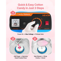 VEVOR Electric Cotton Candy Machine, 1000W Electric Floss Maker With Cover, Commercial Cotton Candy Machine w/Stainless