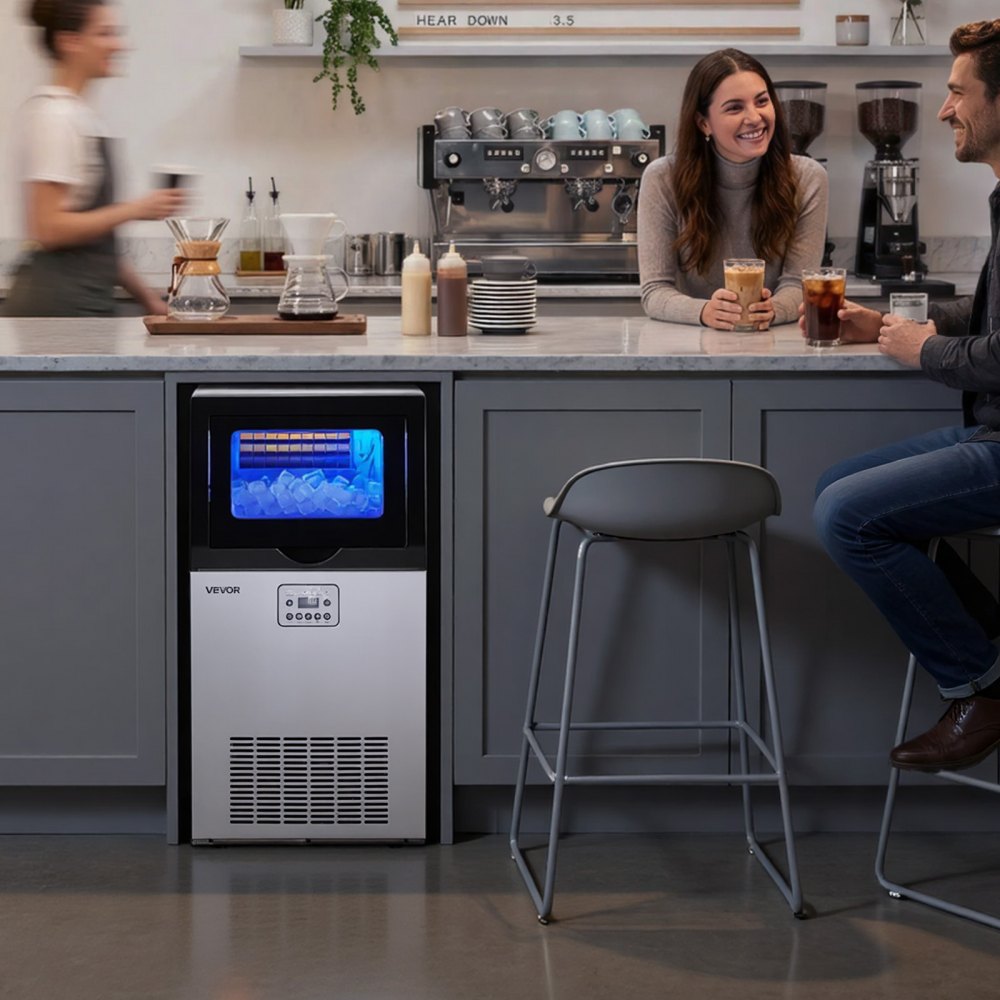 VEVOR Commercial Ice Maker Machine with Pump, 100 lbs/24h with 30 lbs Storage Capacity, Built-in/Freestanding/Under
