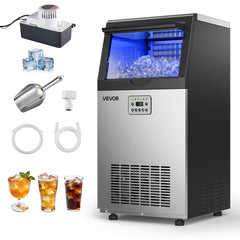 VEVOR Commercial Ice Maker Machine with Pump, 100 lbs/24h with 30 lbs Storage Capacity, Built-in/Freestanding/Under